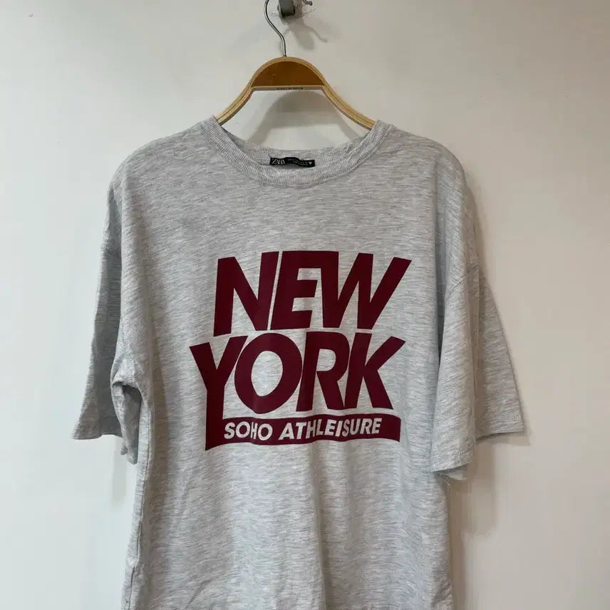 [BUNJANG] Zara Grey New York Lettering Short Sleeve T-Shirt Size S / 자라 그레이 뉴욕 레터링 반팔 티셔츠 S