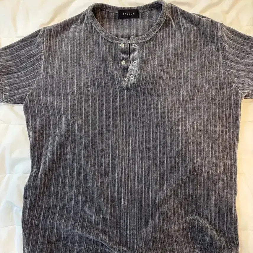 [BUNJANG] Bellia Ribbed Henley Knit Short Sleeve T-Shirt / 벨리아 골지 니트반팔