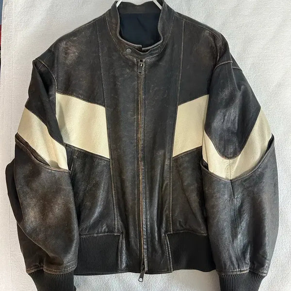 [BUNJANG] Coour Distressed Mixed Leather Jacket / 쿠어 디스트레스 믹스드 레더 자켓