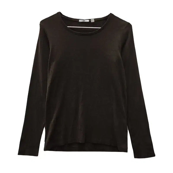 [BUNJANG] UNIQLO Minimal Basic Slim Fit Brown Long Sleeve T-Shirt M / UNIQLO 유니클로 미니멀 베이직 슬림 브라운 긴팔 티 M