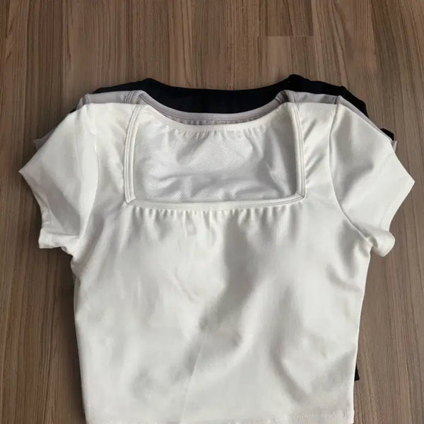 [BUNJANG] Jessi Mix Gela Intention Wide Square Crop Top Set (White, Black, Gray) / 제시믹스 젤라 인텐션 와이드 스퀘어 크롭탑 3개