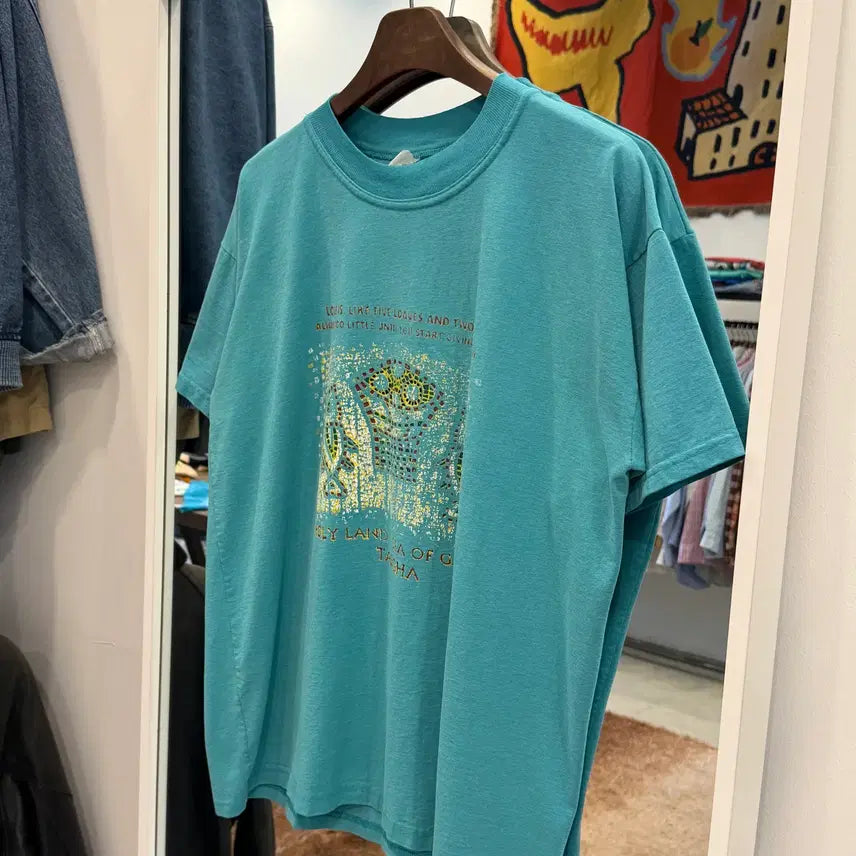 [BUNJANG] 90s-00s Vintage Aztec Print Short Sleeve T-Shirt / 90-00s Vtg 빈티지 아즈텍 반팔 티셔츠