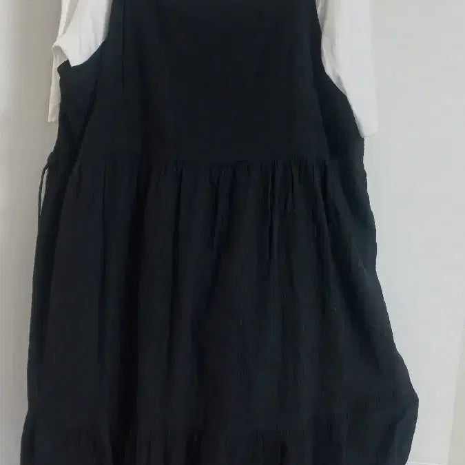 [BUNJANG] Black Embroidered Cotton Bustier Long Dress (Size 66-77) / 블랙 자수면 뷔스티에 롱원피스 66~77