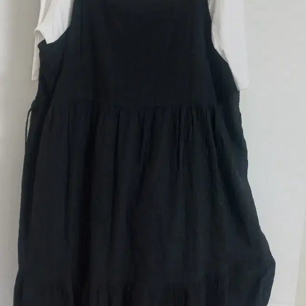 [BUNJANG] Black Embroidered Cotton Bustier Long Dress (Size 66-77) / 블랙 자수면 뷔스티에 롱원피스 66~77