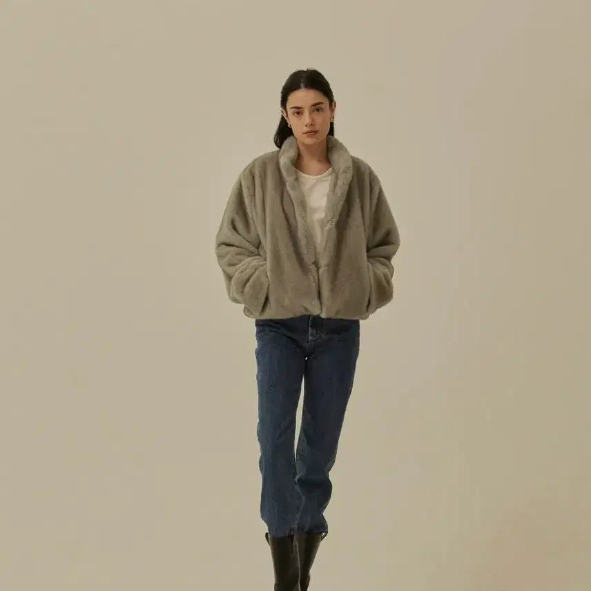 [BUNJANG] Mango Many Please NAKA ECO MINK FUR JACKET (Light Grey) / 망고매니플리즈 NAKA ECO MINK FUR JACKET(라이트그레이)