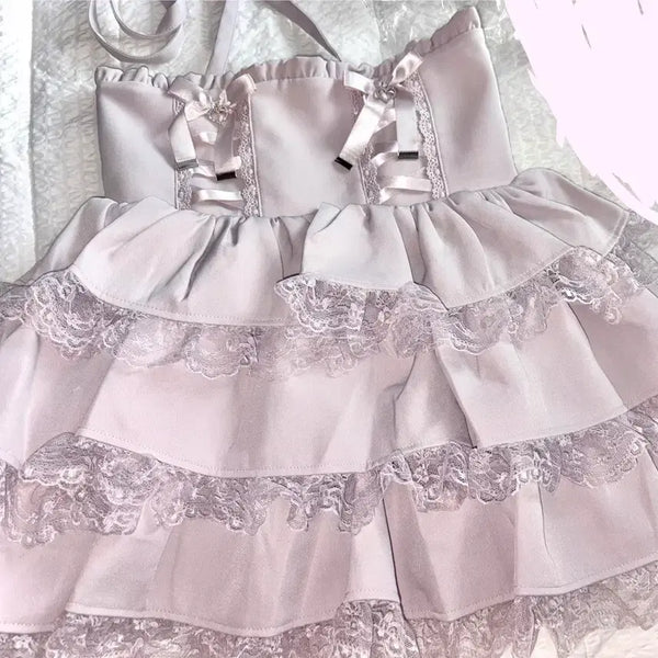 [BUNJANG] Mars Lace-up Ribbon 3-Tier Frill Skirt Pink / 마즈 레이스 업 리본 3단 프릴 스카판 핑크