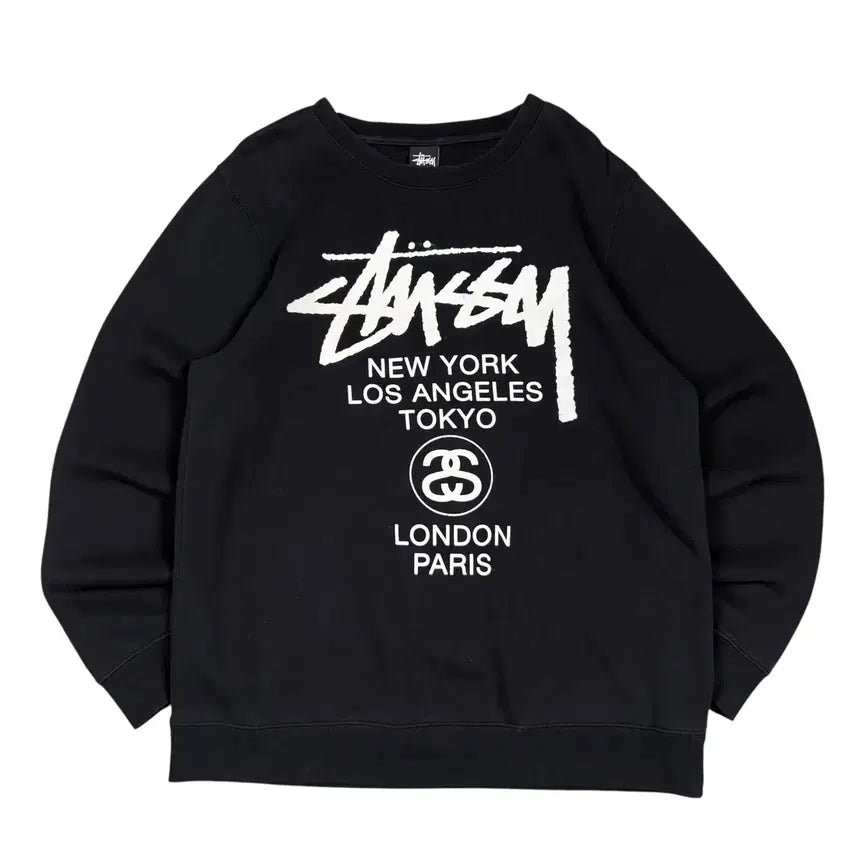 [BUNJANG] Stussy Black World Tour Sweatshirt / 스투시 블랙 월드투어 맨투맨