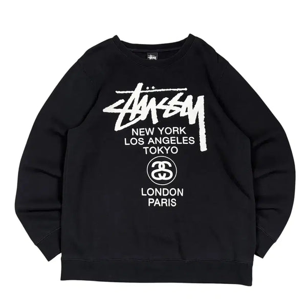 [BUNJANG] Stussy Black World Tour Sweatshirt / 스투시 블랙 월드투어 맨투맨