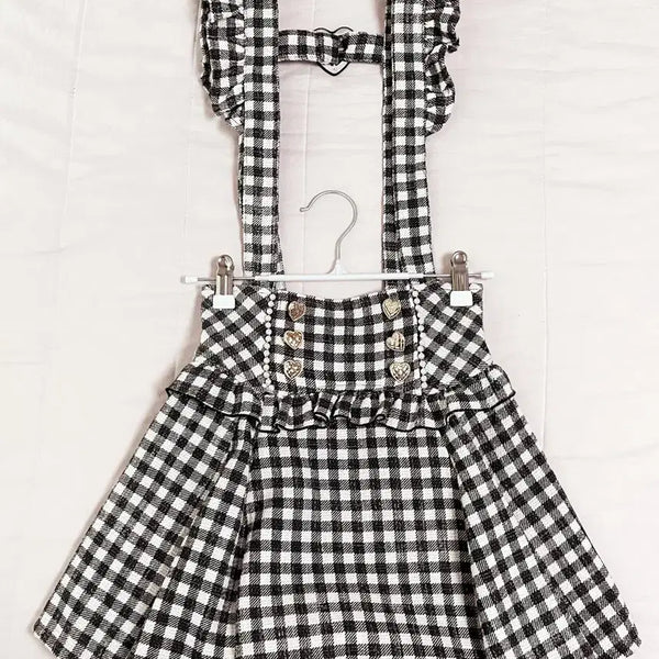 [BUNJANG] Lizlisa Gingham Check Black Suspender Skirt Pants / 리즈리사 깅엄 체크 블랙 서스펜더 스카판 스커트 팬츠 양산형 지뢰계