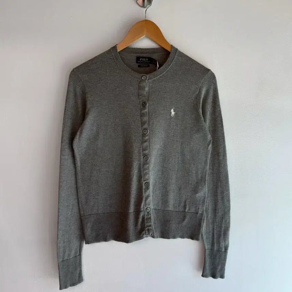 [BUNJANG] Polo Ralph Lauren New QR Label Pima Cotton U-Neck Cardigan (S) / 폴로 랄프로렌 신형 QR라벨 그레이 피마코튼 U넥 가디건