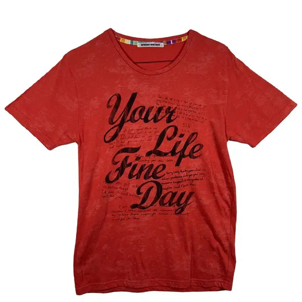 [BUNJANG] Red Lettering Short Sleeve T-Shirt / 레드 레터링 반팔 티셔츠 빈티지 레트로룩 [M]