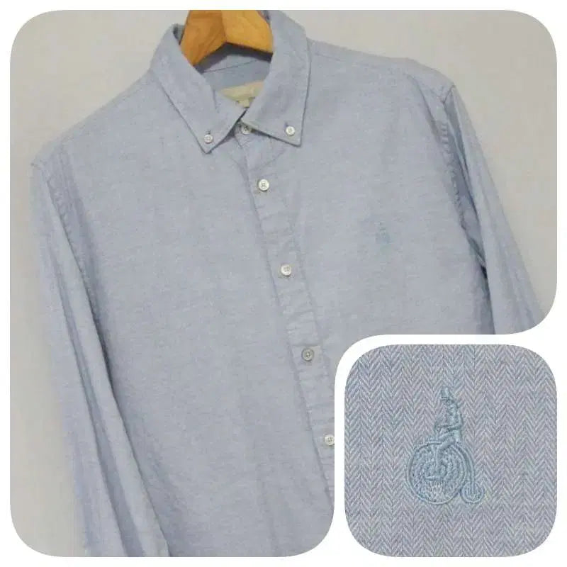 [BUNJANG] Hazzys Herringbone Casual Shirt Sky Blue Men's 100 / 헤지스 헤링본 캐주얼 셔츠 남성100