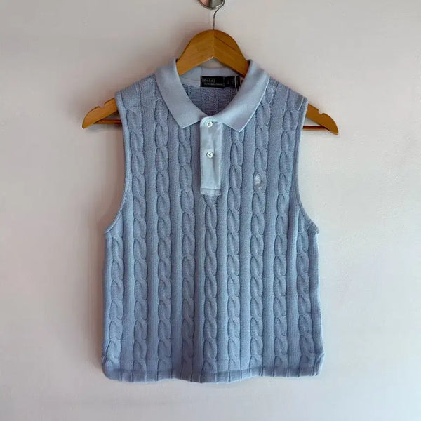 [BUNJANG] Polo Ralph Lauren New QR Label Sky Blue Sleeveless Cable Knit L / 폴로 랄프로렌 신형 QR라벨 스카이블루 슬리브리스 케이블 니트
