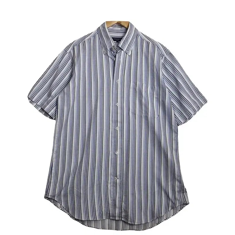 [BUNJANG] Lorenzo Bellini Blue Striped Short Sleeve Shirt [L] / LORENZO BELLINI 블루 스트라이프 반팔 셔츠 [L]