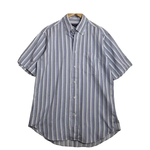 [BUNJANG] Lorenzo Bellini Blue Striped Short Sleeve Shirt [L] / LORENZO BELLINI 블루 스트라이프 반팔 셔츠 [L]