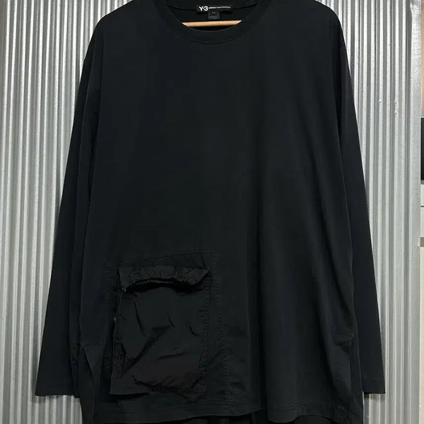 [BUNJANG] Y-3 Yohji Yamamoto Cargo Pocket Asymmetrical Long Sleeve T-Shirt Black / [95(M)] Y-3 요지야마모토 카고포켓 언발 긴팔티 블랙