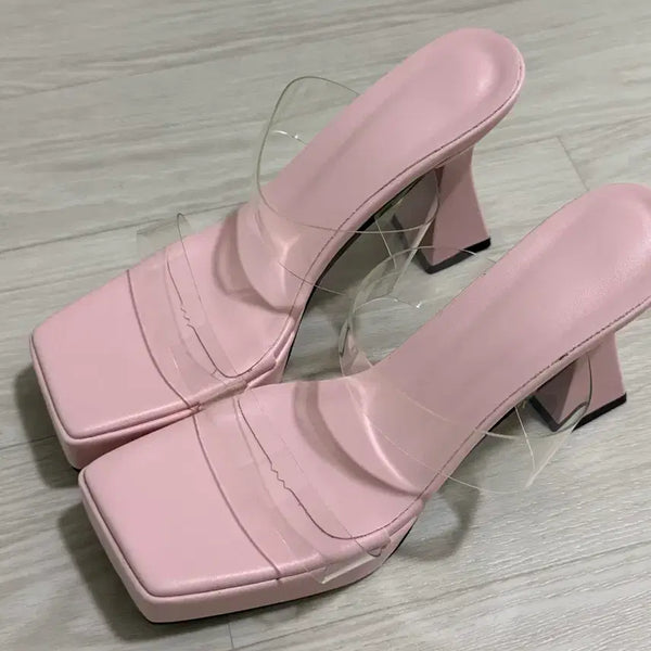 [BUNJANG] 11cm Transparent Platform Sandals Heels / 핑크 가보시 투명샌들힐 구두 11cm 새상품