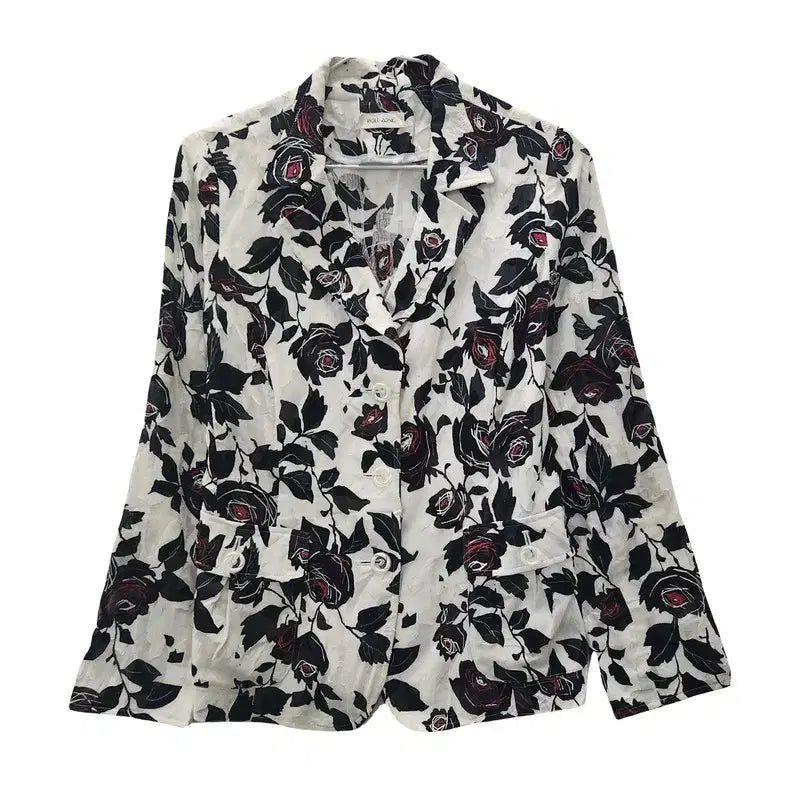 [BUNJANG] Feminine Flower Linen Blended White Blazer Made in Japan / 페미닌 플라워 린넨블렌디드 화이트 블레이저 MADE IN JAPAN