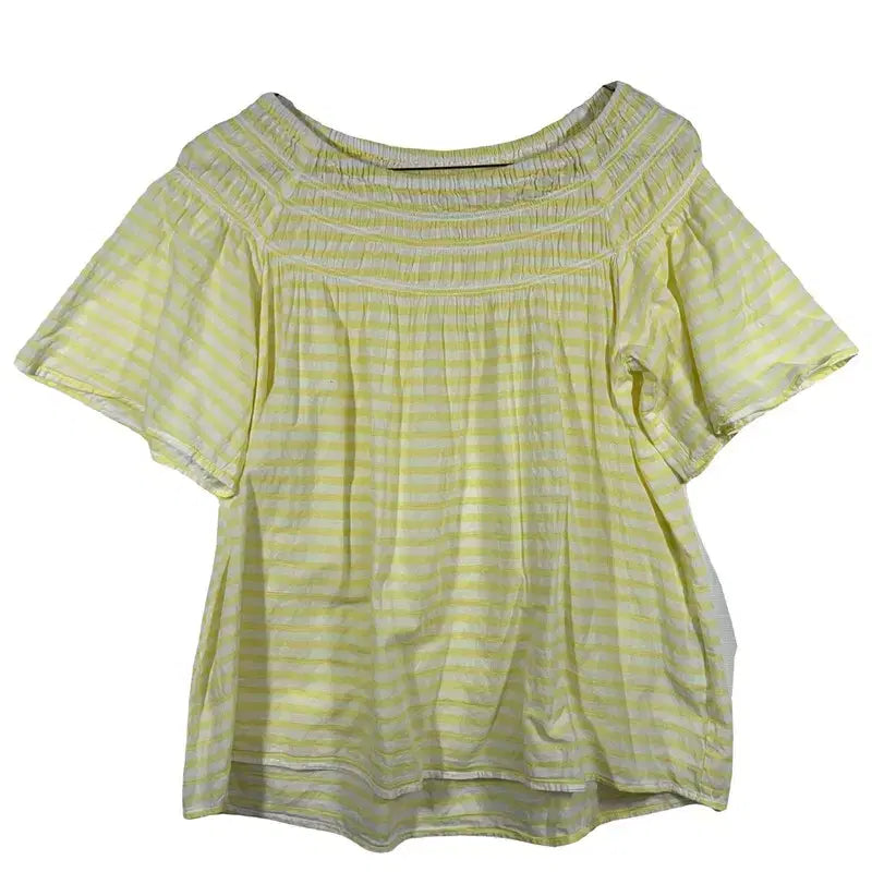 [BUNJANG] Yellow Off-Shoulder Blouse - Short Sleeve, Smocked / 옐로우 오프숄더 블라우스 스모크 셔링 러블리룩 반팔 셔츠 [M]