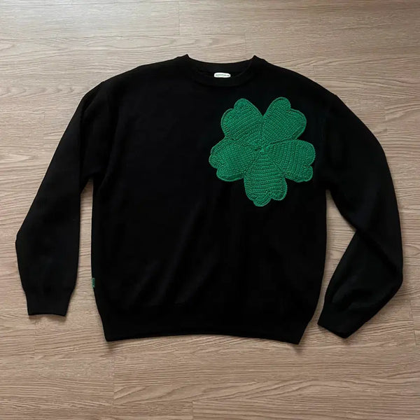 [BUNJANG] The Identity Project Handmade Appliqué Knit (Black) / 클로버 자수 니트