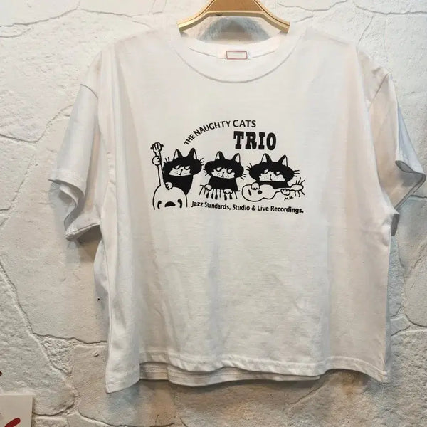 [BUNJANG] Cute Cat Crop T-Shirt (New) / 귀여운고양이크롭반팔티(새상품)
