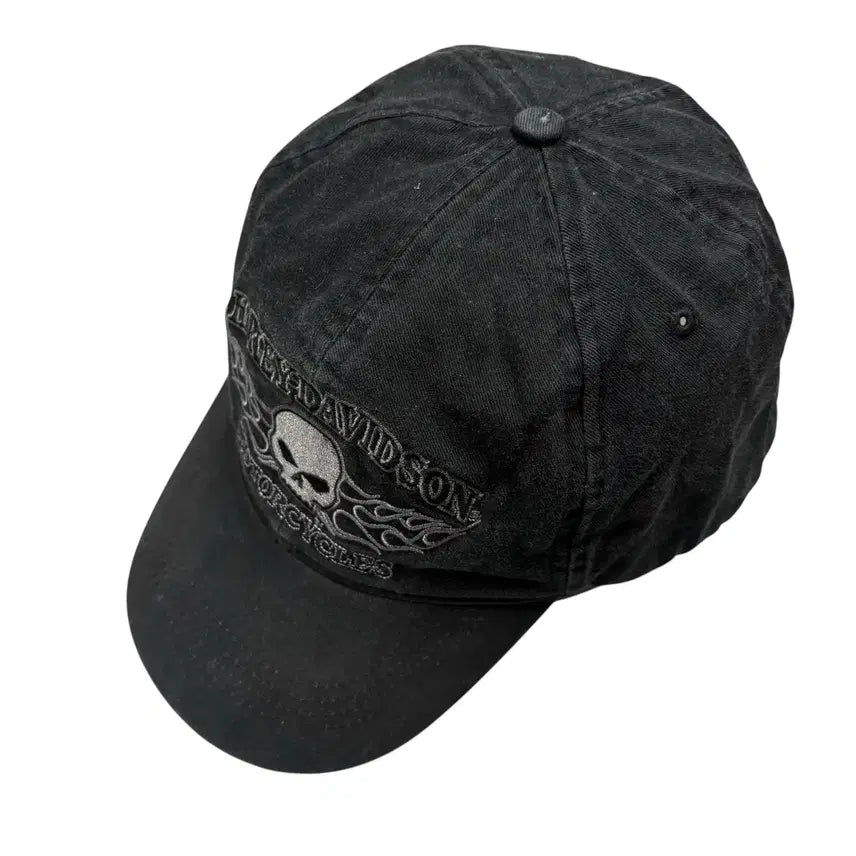 [BUNJANG] Harley-Davidson Skull Flame Embroidered Black Ball Cap / 할리데이비슨 해골 불꽃 자수 블랙 볼캡
