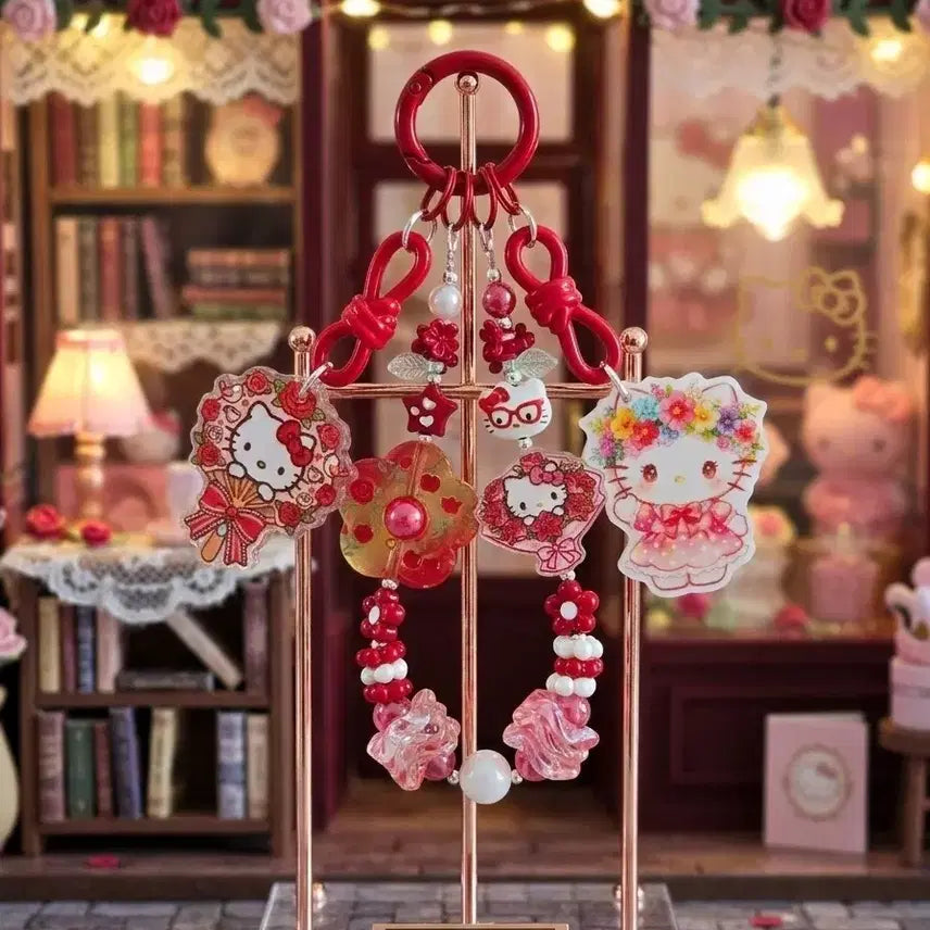 [BUNJANG] Hello Kitty Charm and Bead Keychain Set / 헬로키티 키링 세트