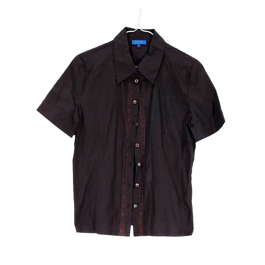 [BUNJANG] Escada Dark Brown Slim Fit Short Sleeve Blouse / 인기빈티지 여성 시크한 슬림핏 반팔블라우스 90 다크브라운 00846