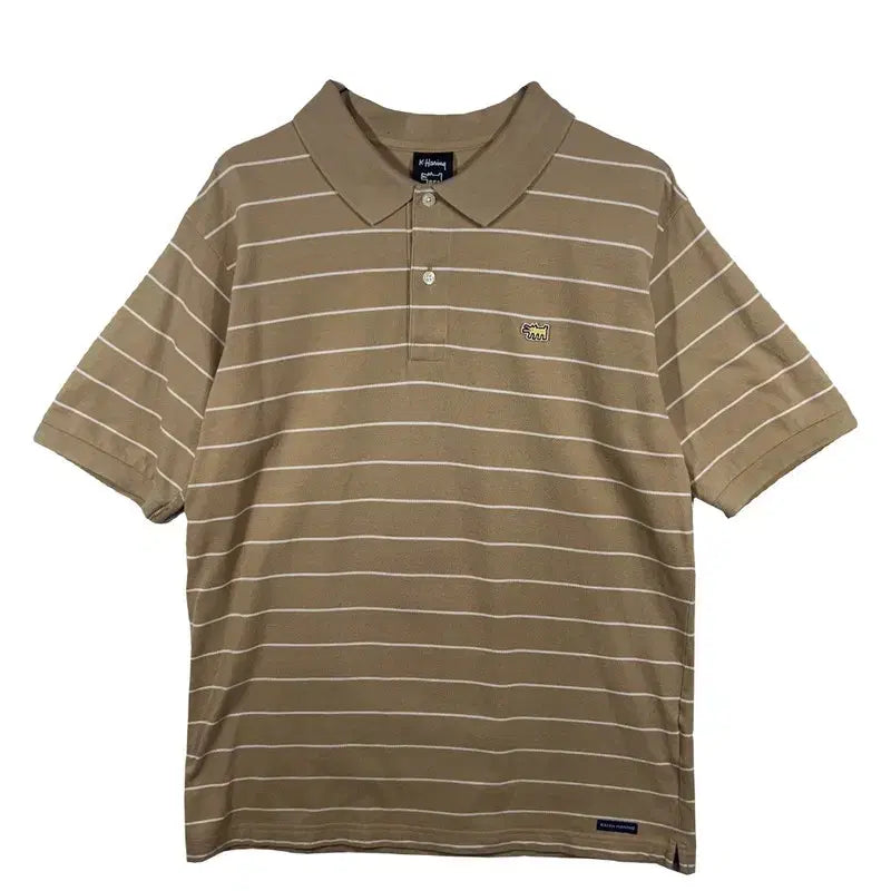 [BUNJANG] Uniqlo Beige Striped Cotton Polo T-shirt L / 유니클로 베이지 스프라이프 카라티 단가라 아메카지 [L] 코튼 100%