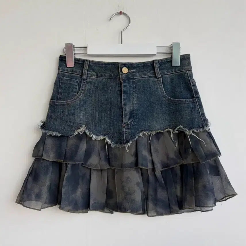 [BUNJANG] Denim Chiffon Skirt / 데님 쉬폰 스커트