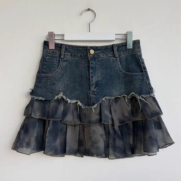 [BUNJANG] Denim Chiffon Skirt / 데님 쉬폰 스커트
