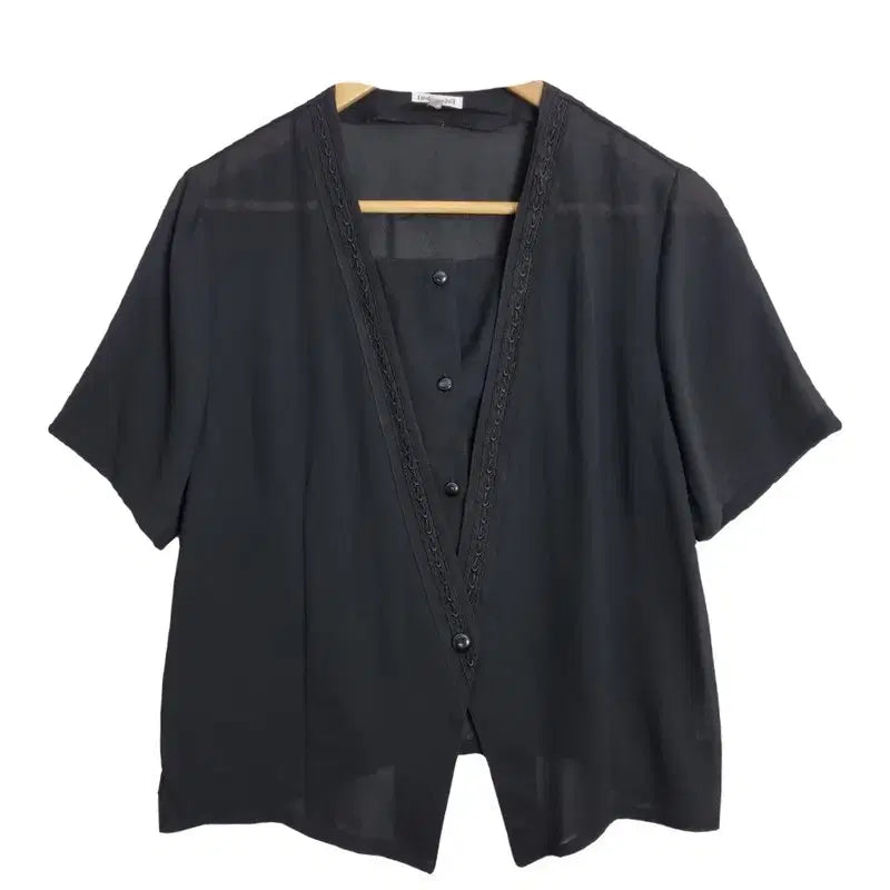 [BUNJANG] GOD DAEM JU Black Chiffon Short Sleeve Blouse [L] / GOD DAEM JU 블랙 쉬폰 반팔 블라우스 [L] 폴리에스터 100%