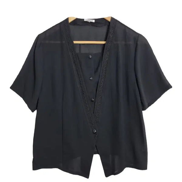 [BUNJANG] GOD DAEM JU Black Chiffon Short Sleeve Blouse [L] / GOD DAEM JU 블랙 쉬폰 반팔 블라우스 [L] 폴리에스터 100%