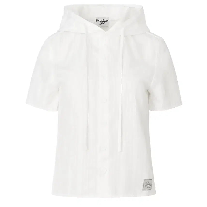 [BUNJANG] Zero Planet Women's Short Sleeve Hoodie Shirt White / 새상품) 제로플래닛 여성 반팔 후드 셔츠 화이트