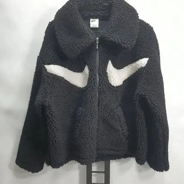 [BUNJANG] Nike Double Big Swoosh Fleece Jacket / 나이키 후리스 더블 빅스우시 양털 뽀글이 자켓 블랙 검흰 s