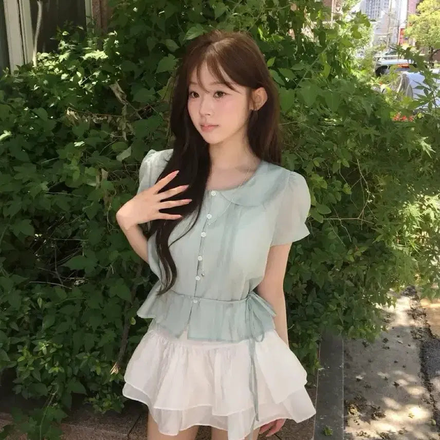 [BUNJANG] MINIPOUE Hazuki Mint Blouse + SETTI Ruffle Skirt Set / (새상품) 미니포에 하즈키 민트 블라우스 + 세티 캉캉 스커트