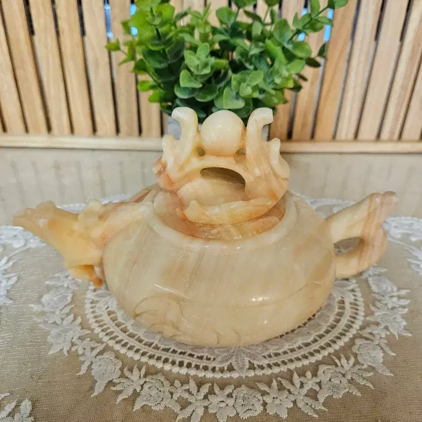 [BUNJANG] Natural Onyx Jade Stone Dragon Carving Teapot / [희귀/실사용가능] 천연 오닉스 옥돌 용 조각 다도 주전자