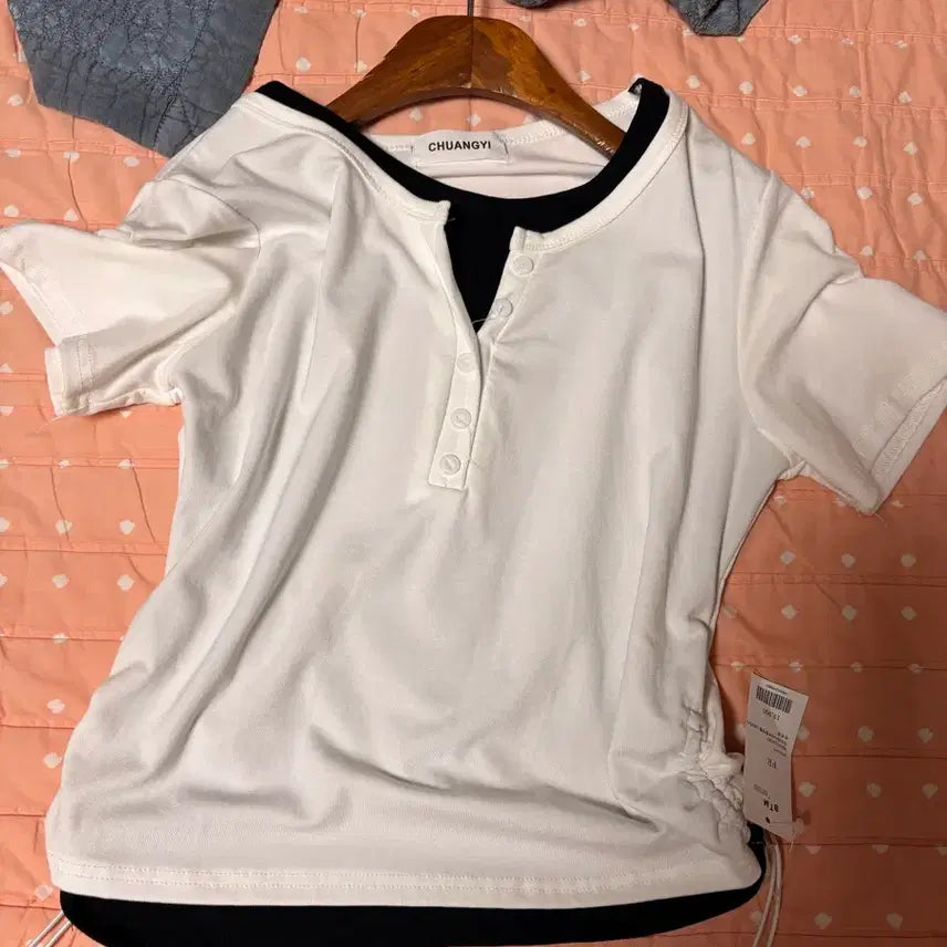 [BUNJANG] Layered String Short-Sleeve T-Shirt / 레이어드 스트링 반팔티