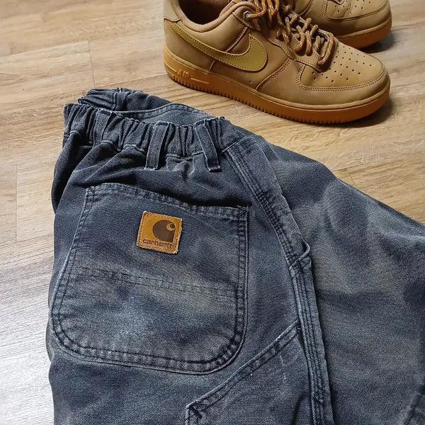 [BUNJANG] Carhartt Carpenter Denim Tie-Dye Camo Shorts / carhartt 칼하트 쫀쫀한 허리 반바지 카펜터 데님 타이다이 카모