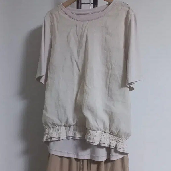 [BUNJANG] Laurel Ribbed Blouse Beige / 라우렐 티블라우스 77~88