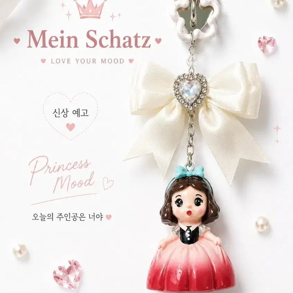 [BUNJANG] Princess Charm Keychain with Satin Ribbon and Heart Charm / 공주키링