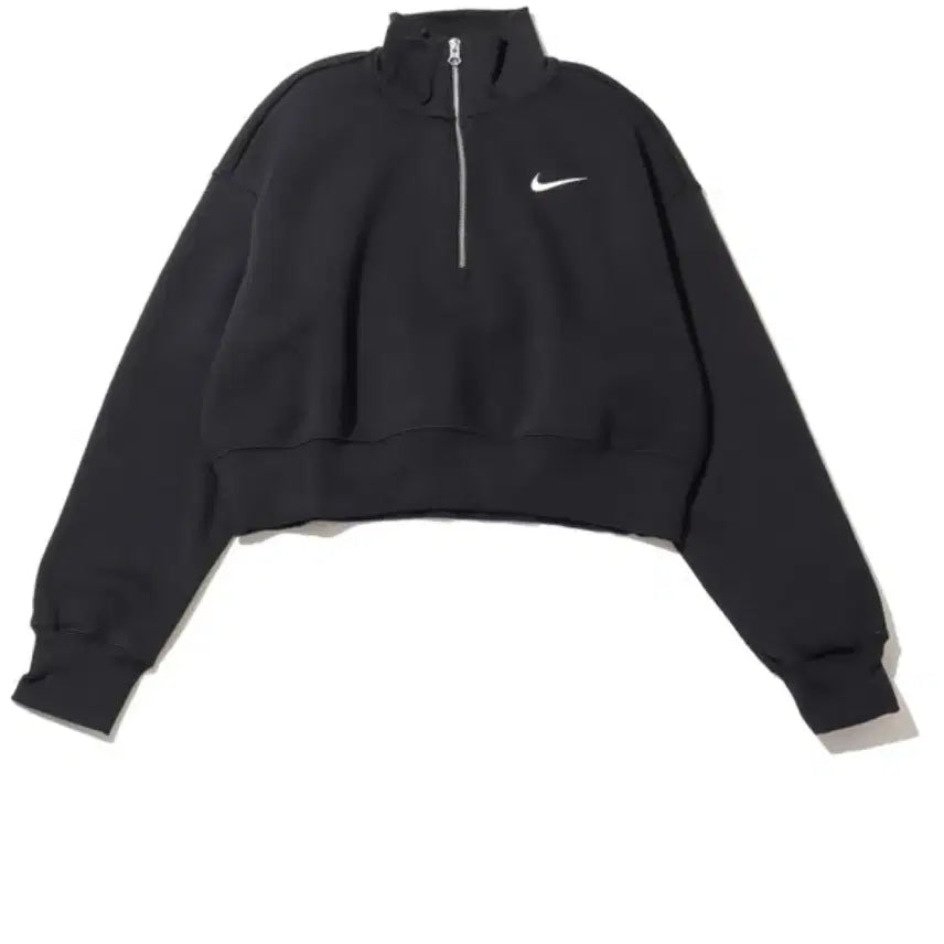 [BUNJANG] Nike Swoosh Half-Zip Black Cropped Sweatshirt / 나이키 스우시 하프집업 블랙 크롭 맨투맨
