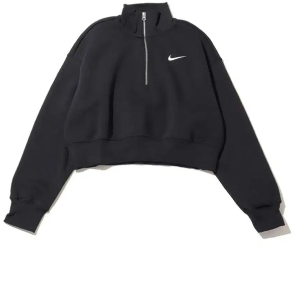 [BUNJANG] Nike Swoosh Half-Zip Black Cropped Sweatshirt / 나이키 스우시 하프집업 블랙 크롭 맨투맨