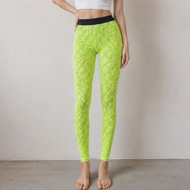 [BUNJANG] Sseshop ST259 Fluorescent Lace Leggings - Fluorescent Green, One Size / 쎄샵 ST259 형광레이스 레깅스 형광연두 FREE4455-1개