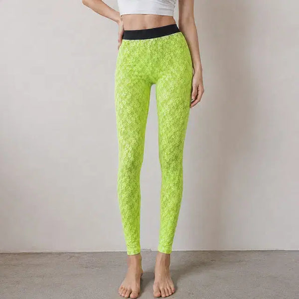 [BUNJANG] Sseshop ST259 Fluorescent Lace Leggings - Fluorescent Green, One Size / 쎄샵 ST259 형광레이스 레깅스 형광연두 FREE4455-1개