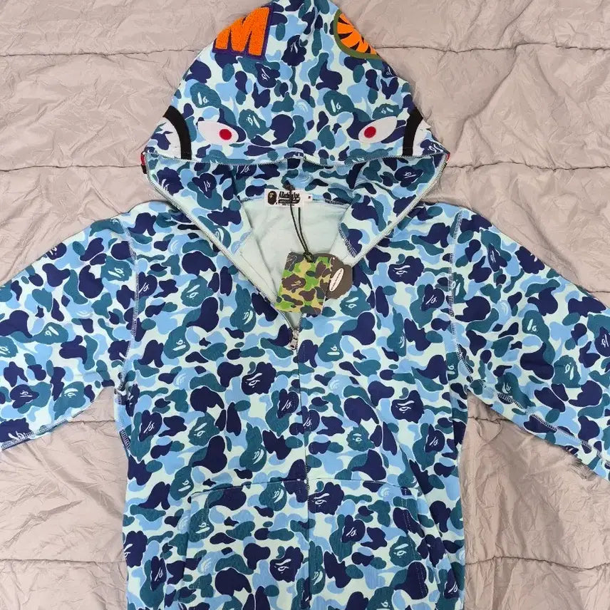 [BUNJANG] BAPE Shark Full Zip Hoodie Blue Camo M / 베이프 샤크 후드 집업 블루 카모M