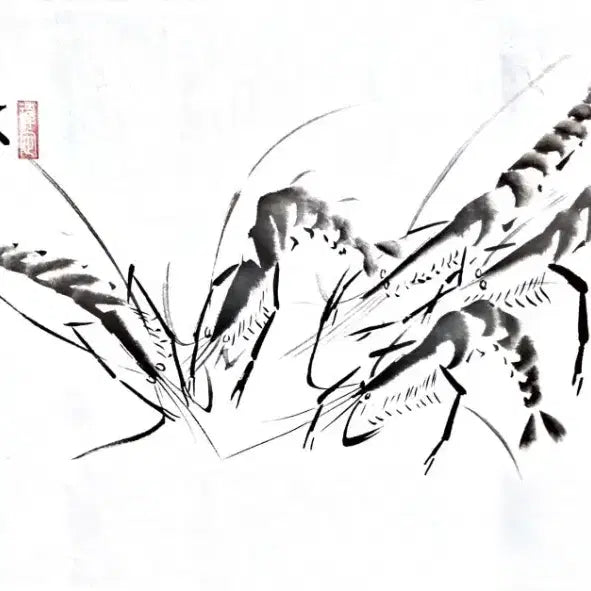 [BUNJANG] Daegilsang 'Saeu' Ink Wash Painting (Shrimp) by Monk Jigong - Traditional Korean Art / [대길상] 서기 넘치는 수묵 새우그림(하도) 선화  (63.5,31.5)