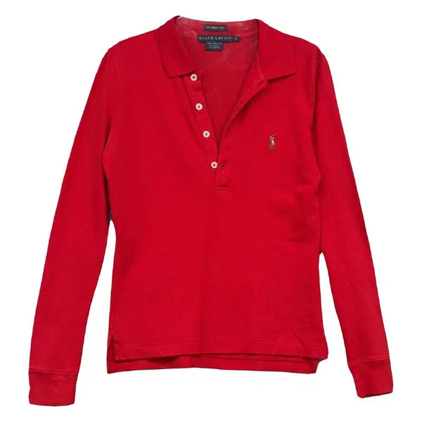 [BUNJANG] Polo Ralph Lauren Red Vintage Long Sleeve Polo Shirt - Size S / 폴로 랄프로렌 레드 빈티지 긴팔 카라티 S