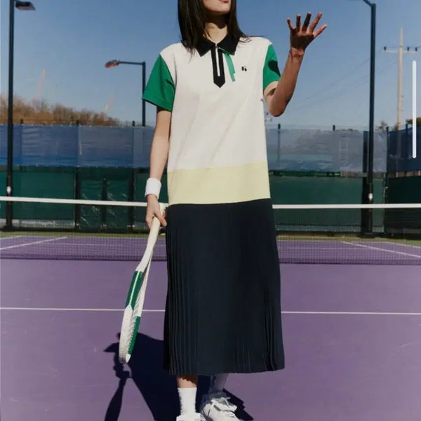 [BUNJANG] Kume Colorblock Pleats Long Dress / 쿠메 컬러블록 플리츠 롱원피스 66사이즈(새상품)