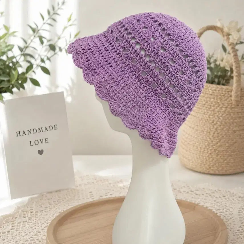 [BUNJANG] Handmade Knit Bucket Hat (Purple) / 핸드메이드 뜨개 모자  버킷햇 (퍼플)
